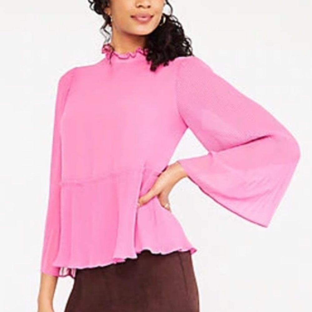 Ann Taylor Pleated Peplum top in Bright Blush- Women’s Medium